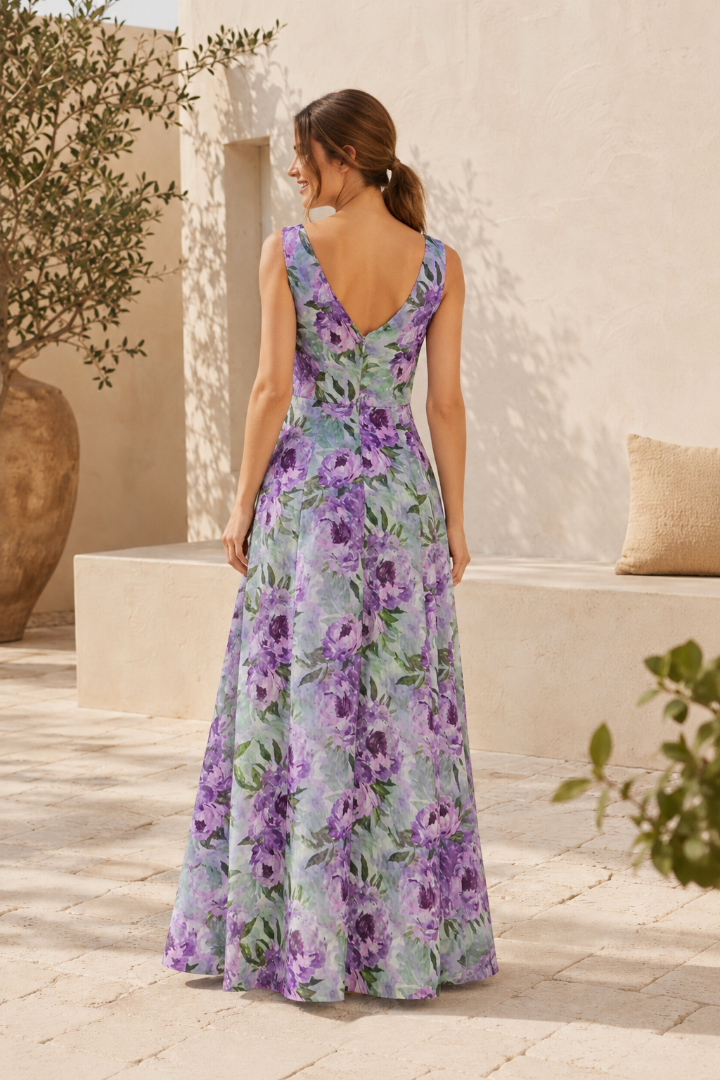 Vestido maxi de corte A con escote cuadrado y estampado floral