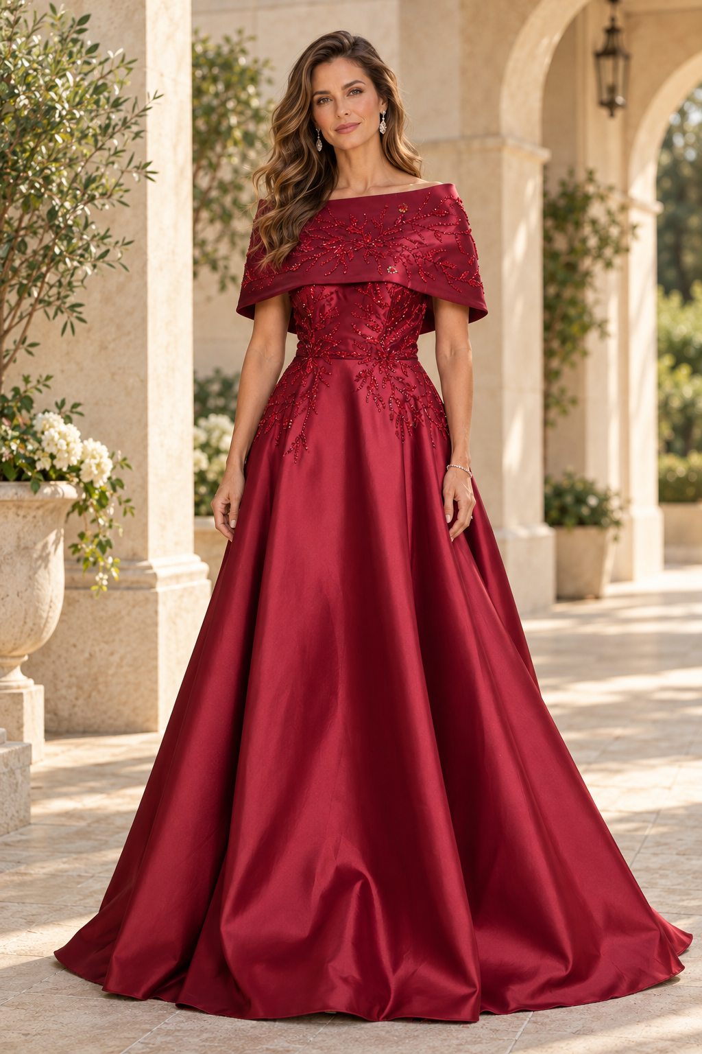 Embellished Cape Collar A-Line Evening Gown
