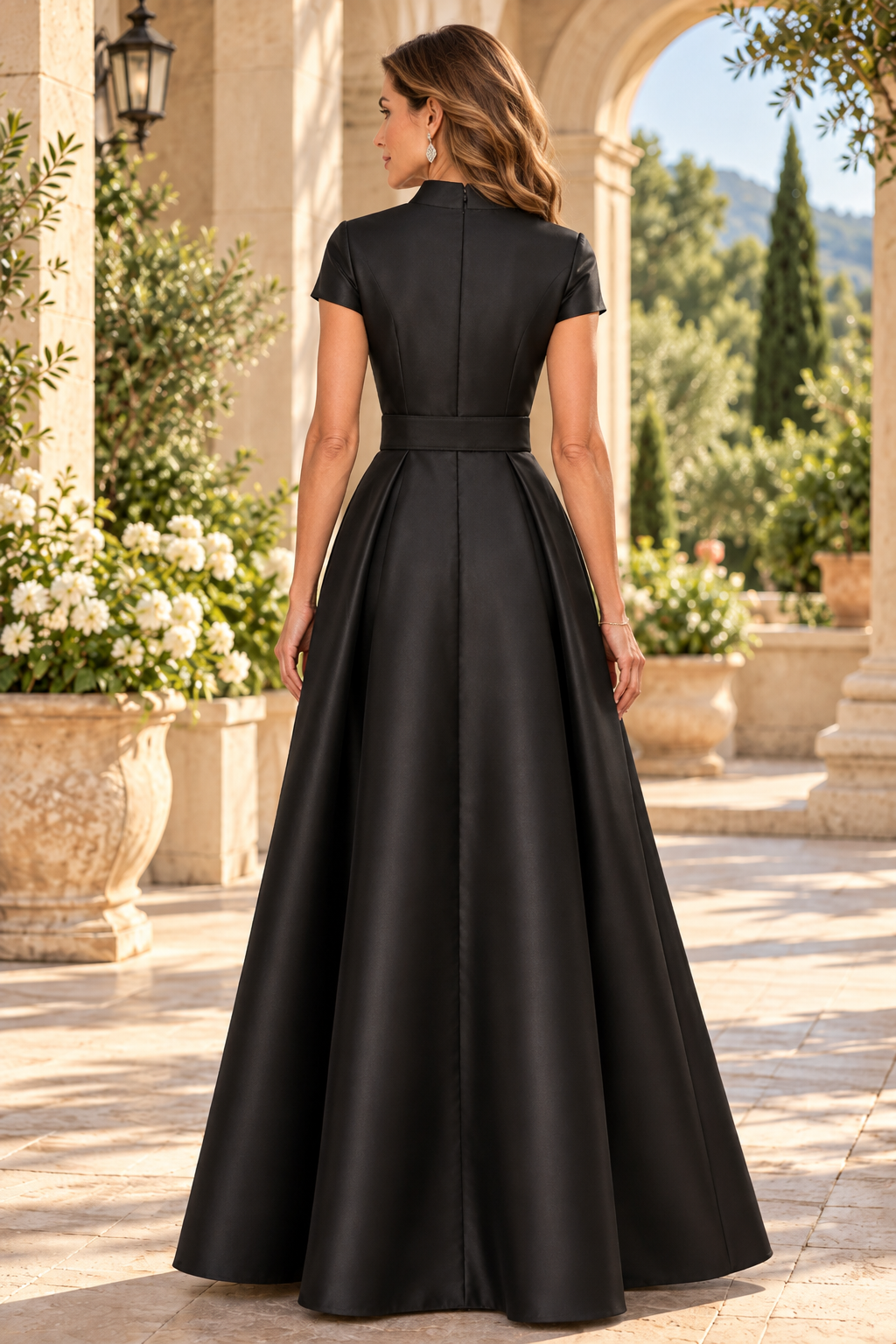 A-Line Gown with Lapel Neckline and Belt