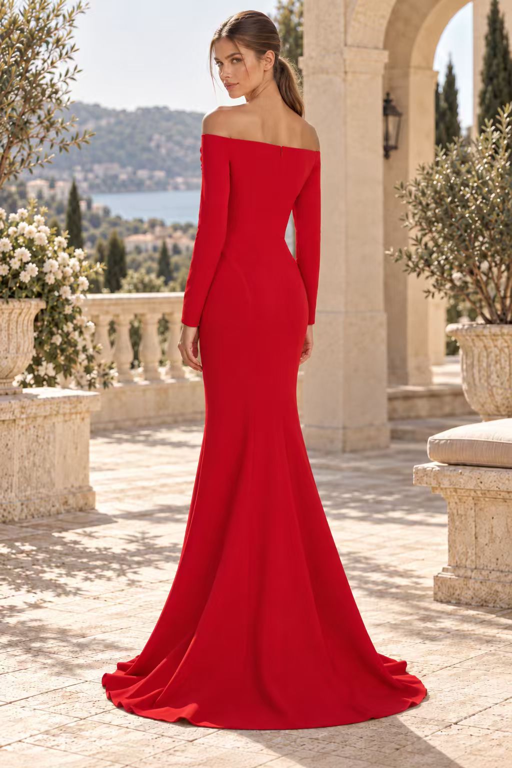 Off-the-Shoulder 3D Floral Mermaid Gown