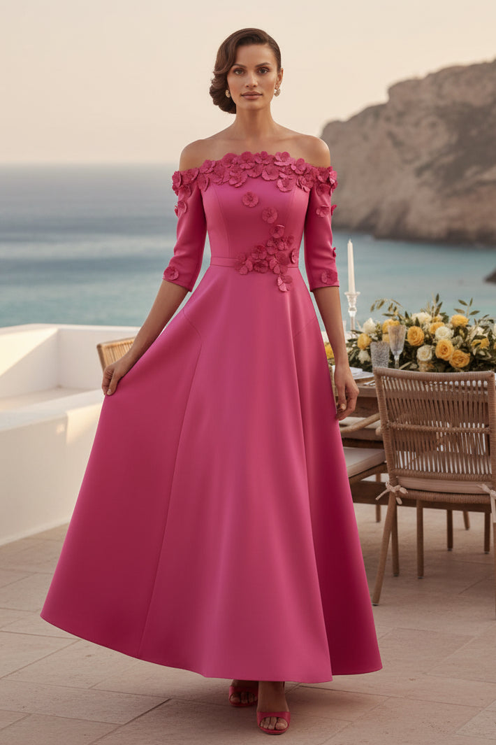 Vestido midi asimétrico floral 3D con hombros descubiertos