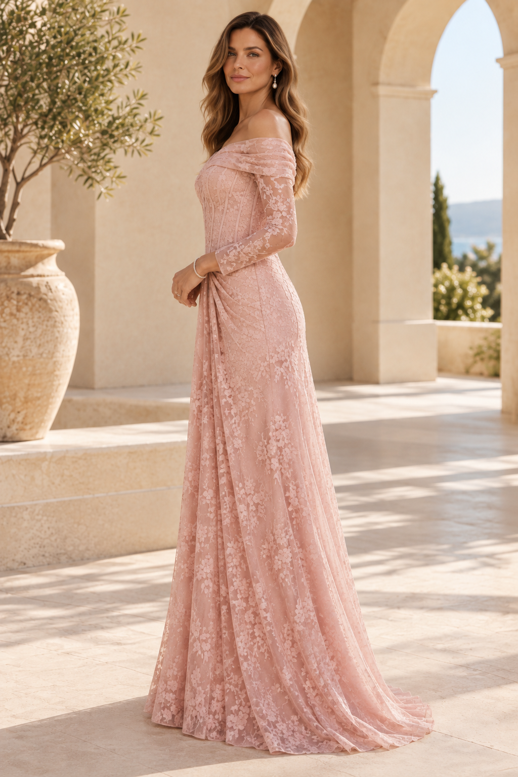 Off-the-Shoulder Lace A-Line Evening Gown