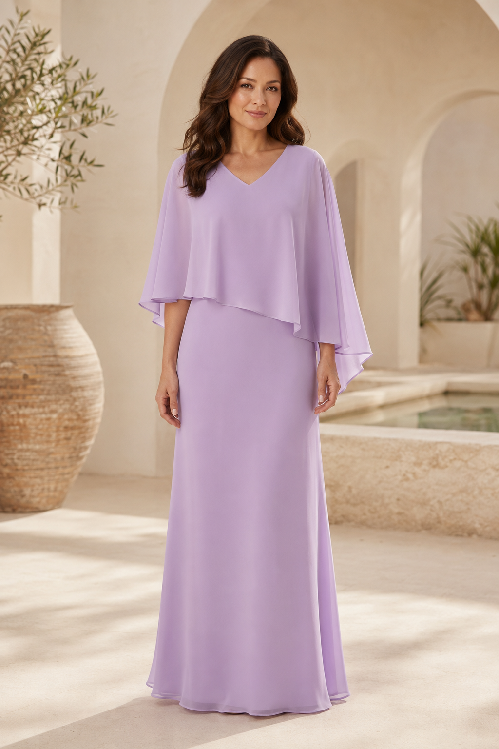 Vestido de noche de gasa con capa superpuesta