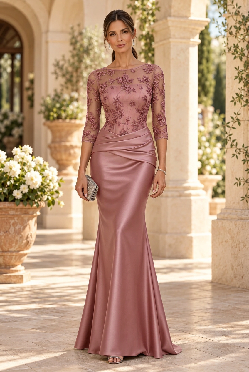 Embroidered Illusion Bodice Trumpet Gown