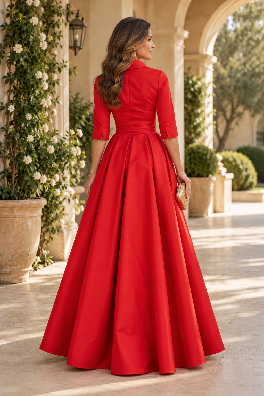 Collared Shirtdress Gown with Tie Waist