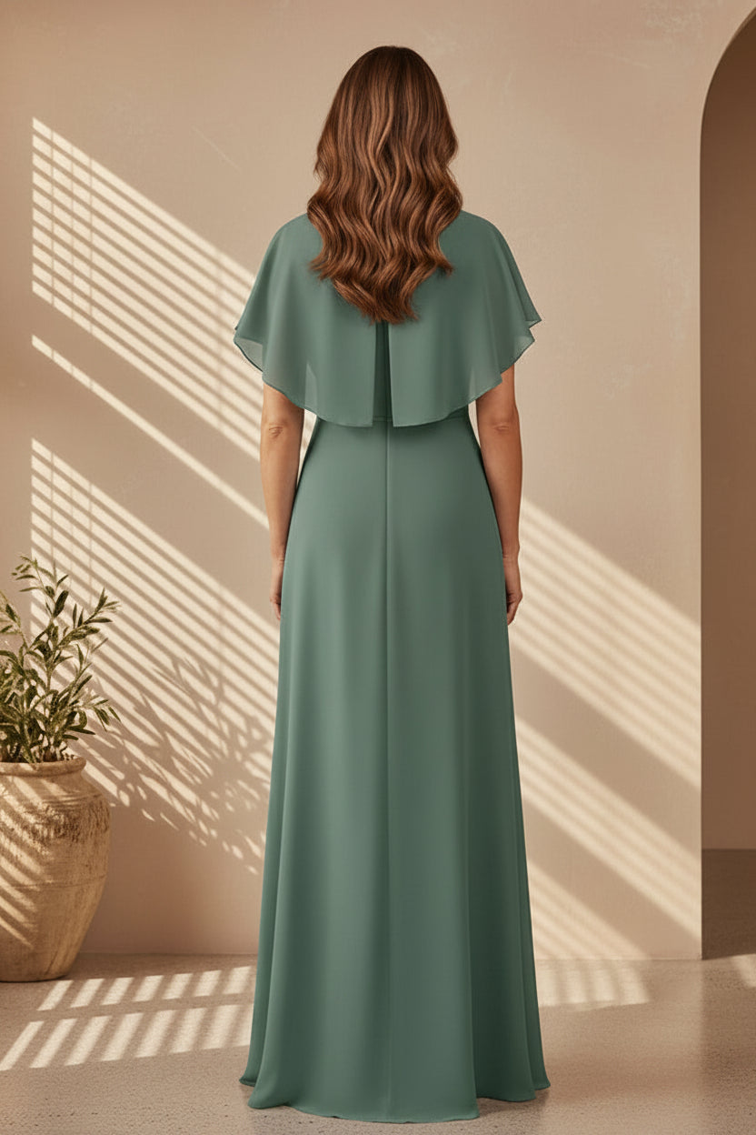 Vestido de chifón con mangas capa y corte en A para la madre de la novia