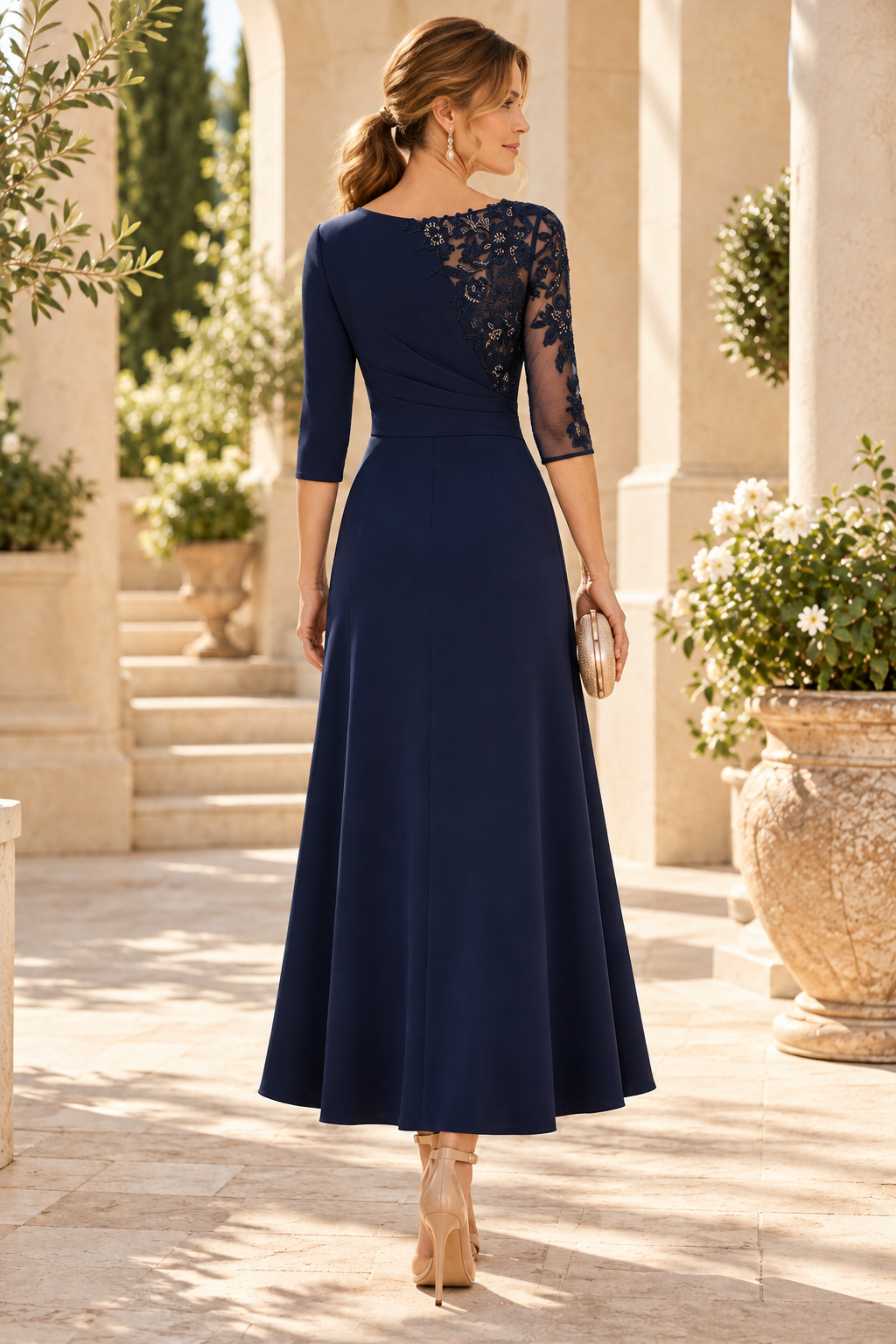 A-Line Ankle Dress with Lace Bodice & Inset