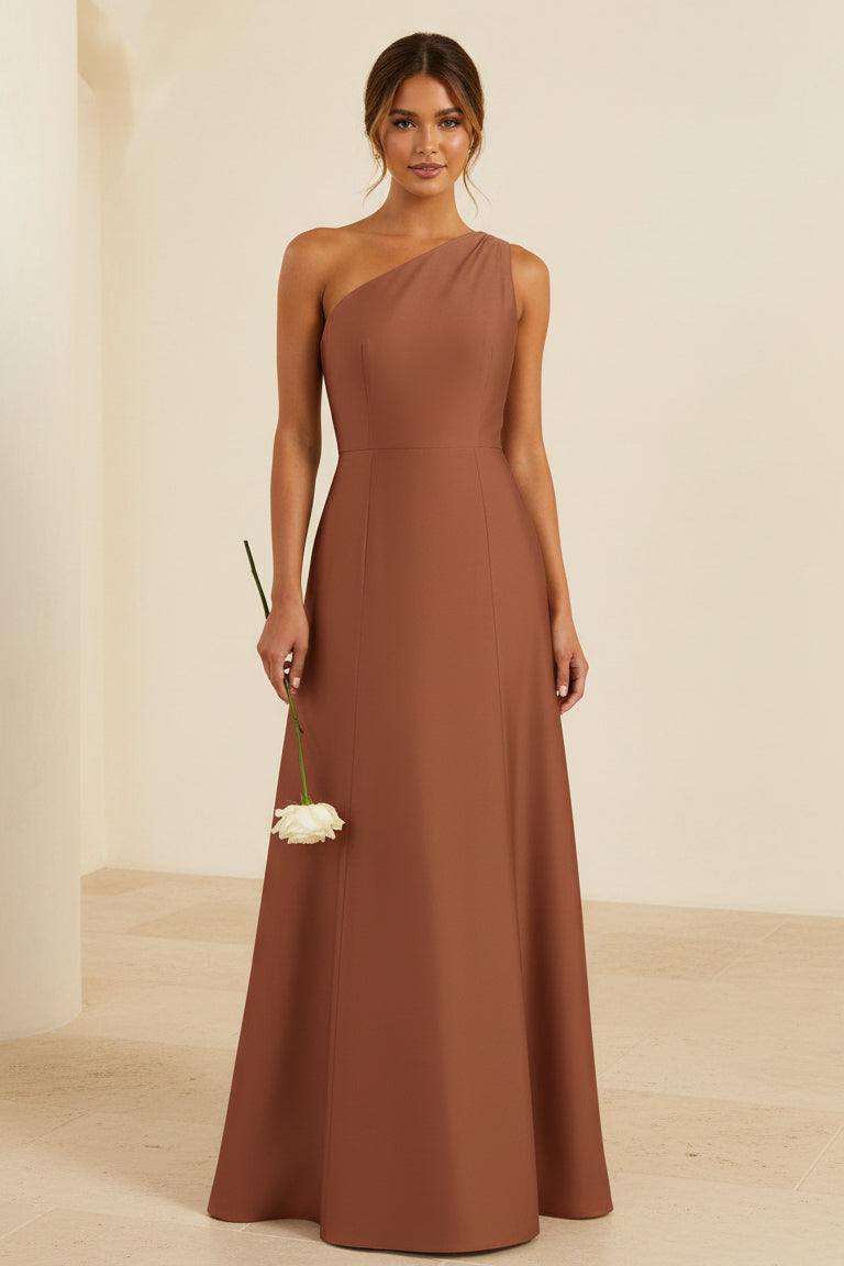 Elegante vestido largo de corte A con un solo hombro