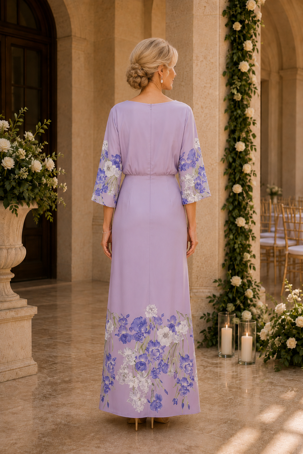 Maxivestido con estampado floral en el dobladillo y manga francesa
