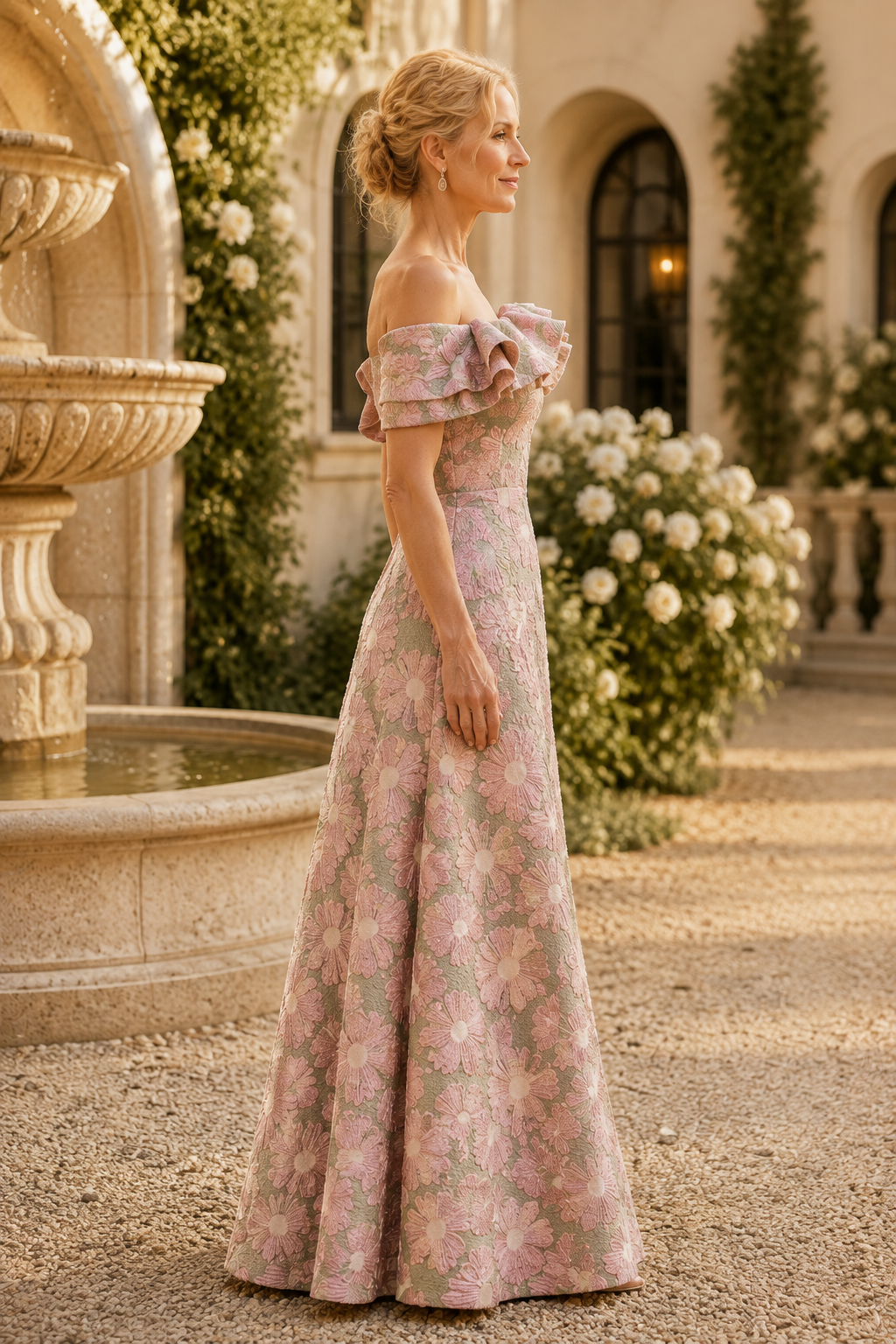 Vestido asimétrico de jacquard floral con corte en A