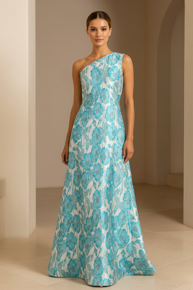 Elegante vestido largo de corte A con un solo hombro