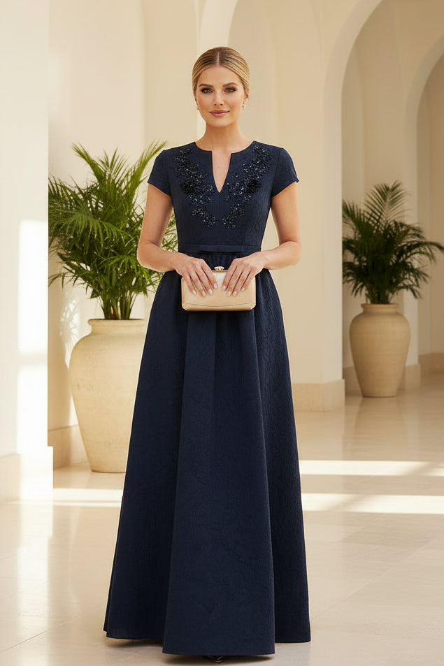 Vestido de Jacquard Corte Evasé con Corpiño de Lentejuelas y Bolsillos