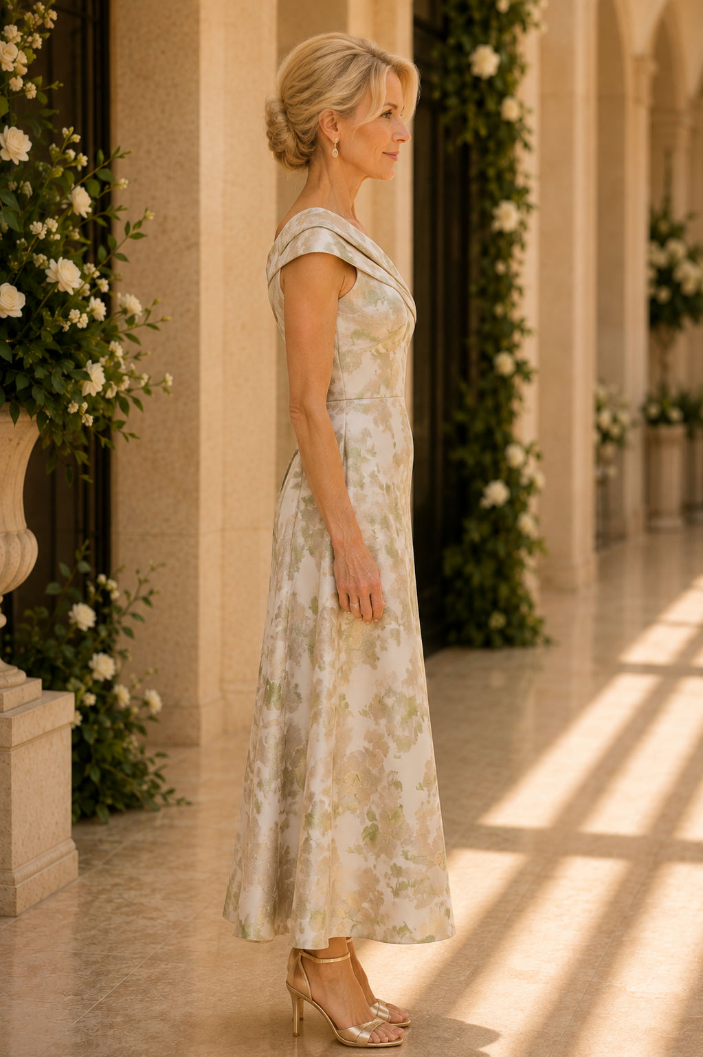 Vestido estilo jacquard floral asimétrico hasta el tobillo