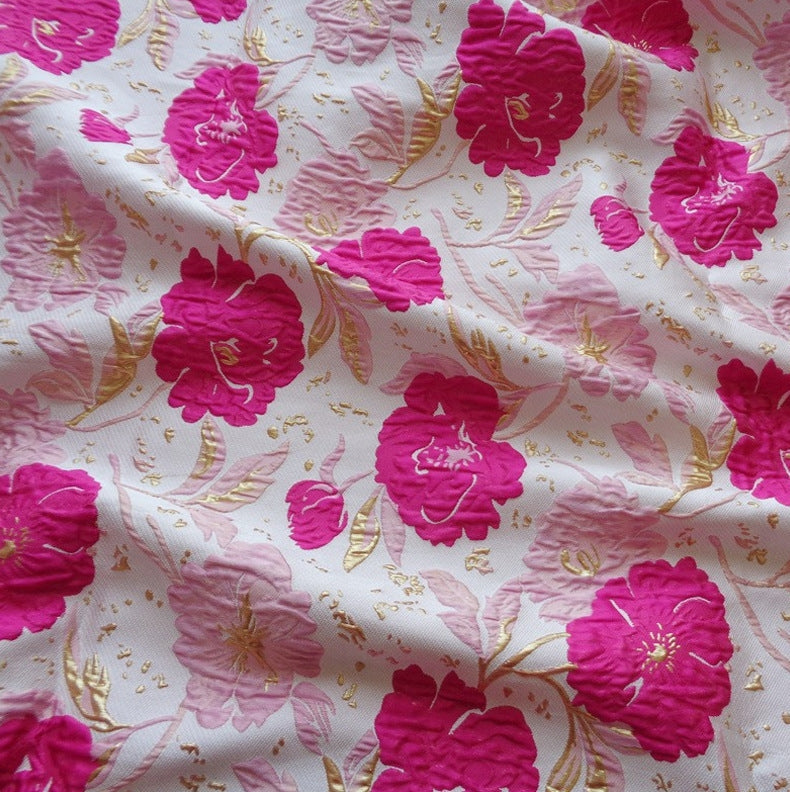 Vestido largo de jacquard floral con un hombro y volantes