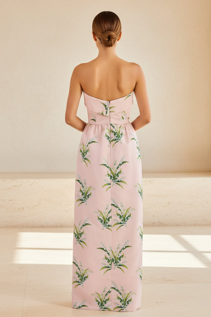 Maxivestido sin tirantes con estampado floral y bolsillos