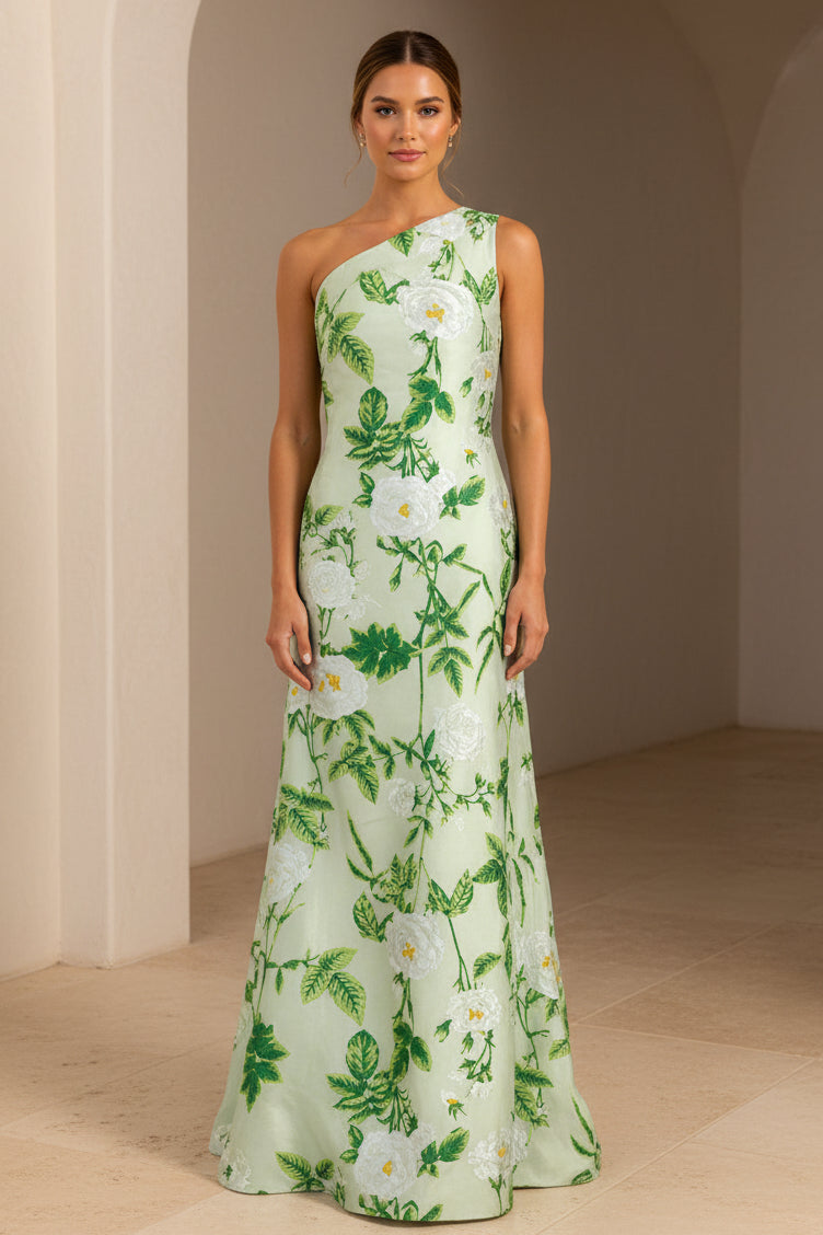 Elegante vestido largo de corte A con un solo hombro