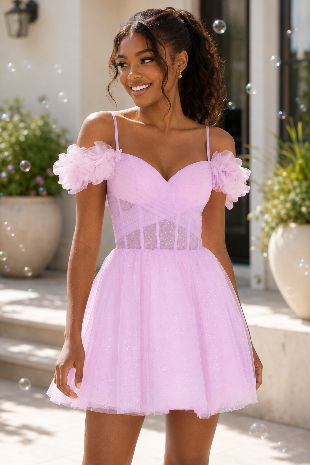 Minivestido Corsé Corazón de Tul con Brillantina