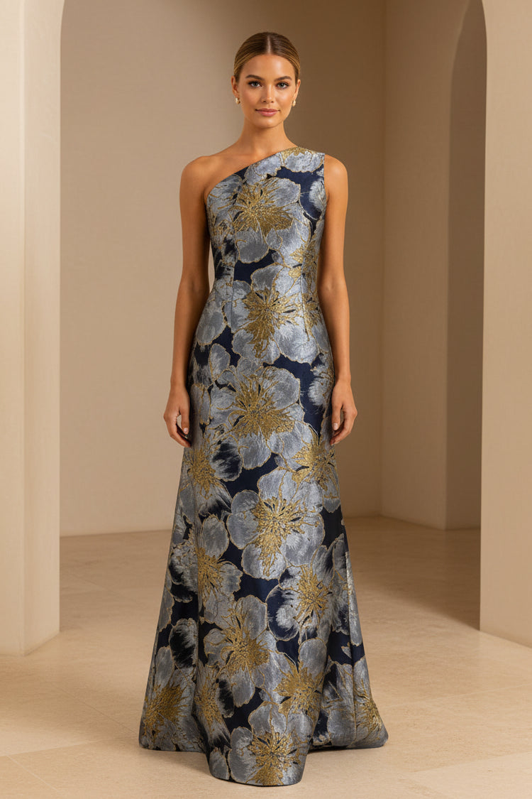 Elegante vestido largo de corte A con un solo hombro
