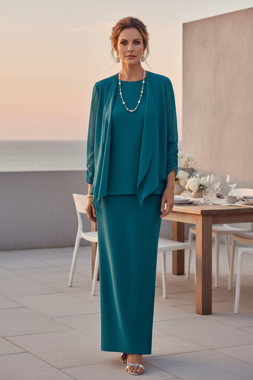 Chaqueta de gasa de dos piezas y vestido largo estilo columna