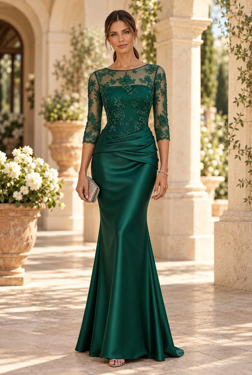 Embroidered Illusion Bodice Trumpet Gown