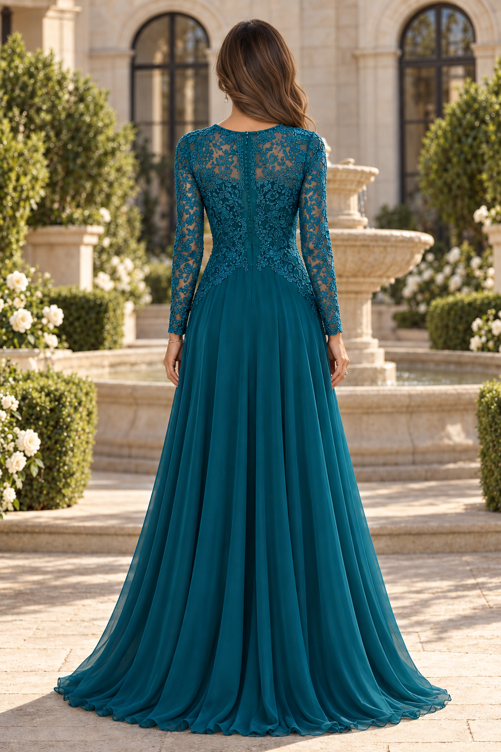 Lace Bodice A-Line Chiffon Evening Gown