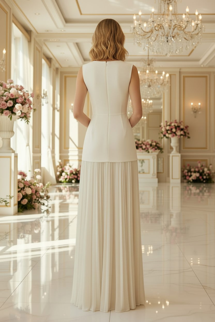 Maxivestido Plisado con Cuello Barco