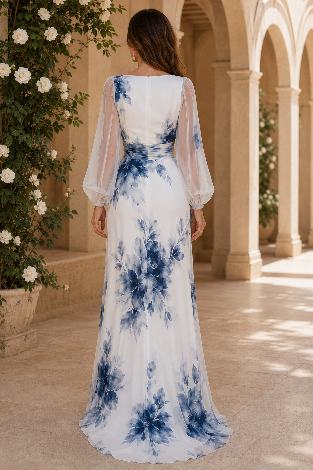 Vestido maxi floral con cuello en V profundo y abertura