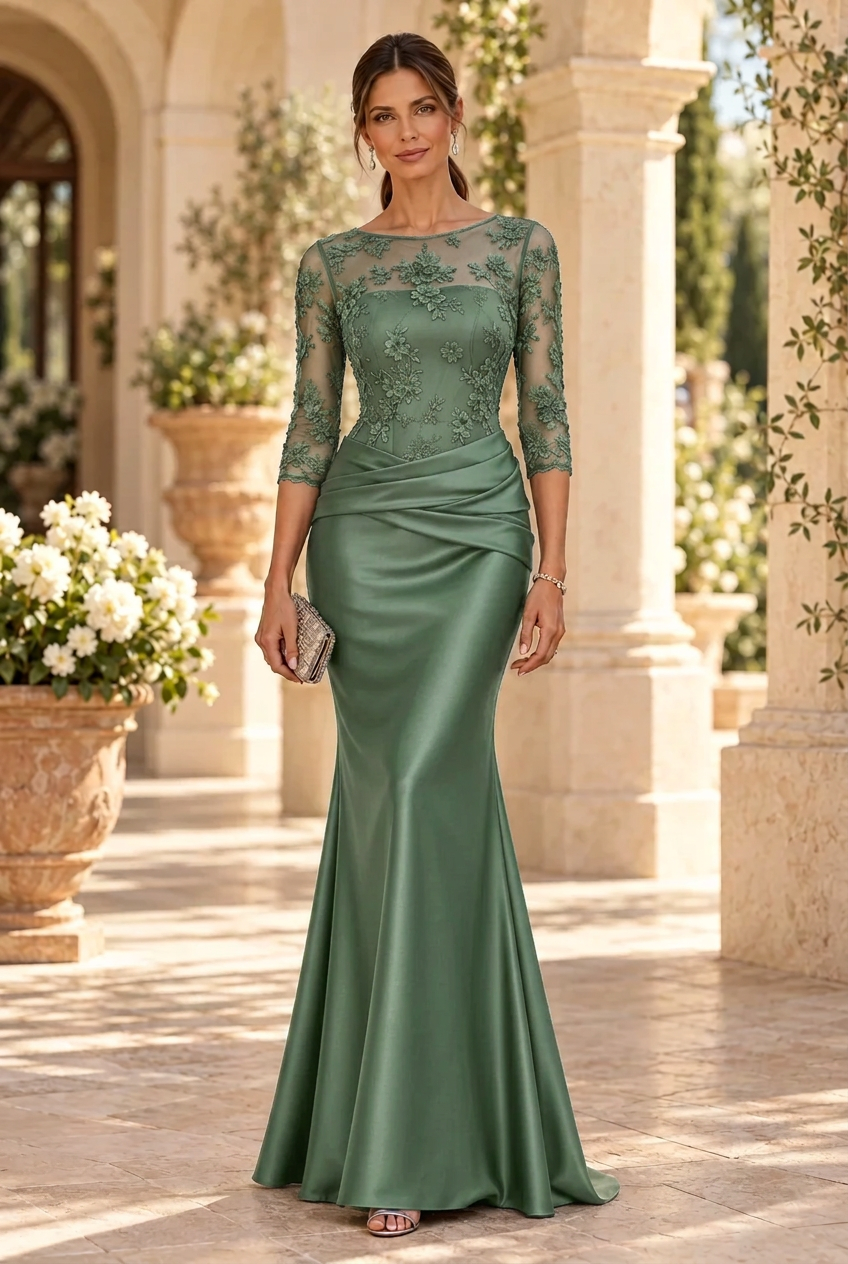 Embroidered Illusion Bodice Trumpet Gown
