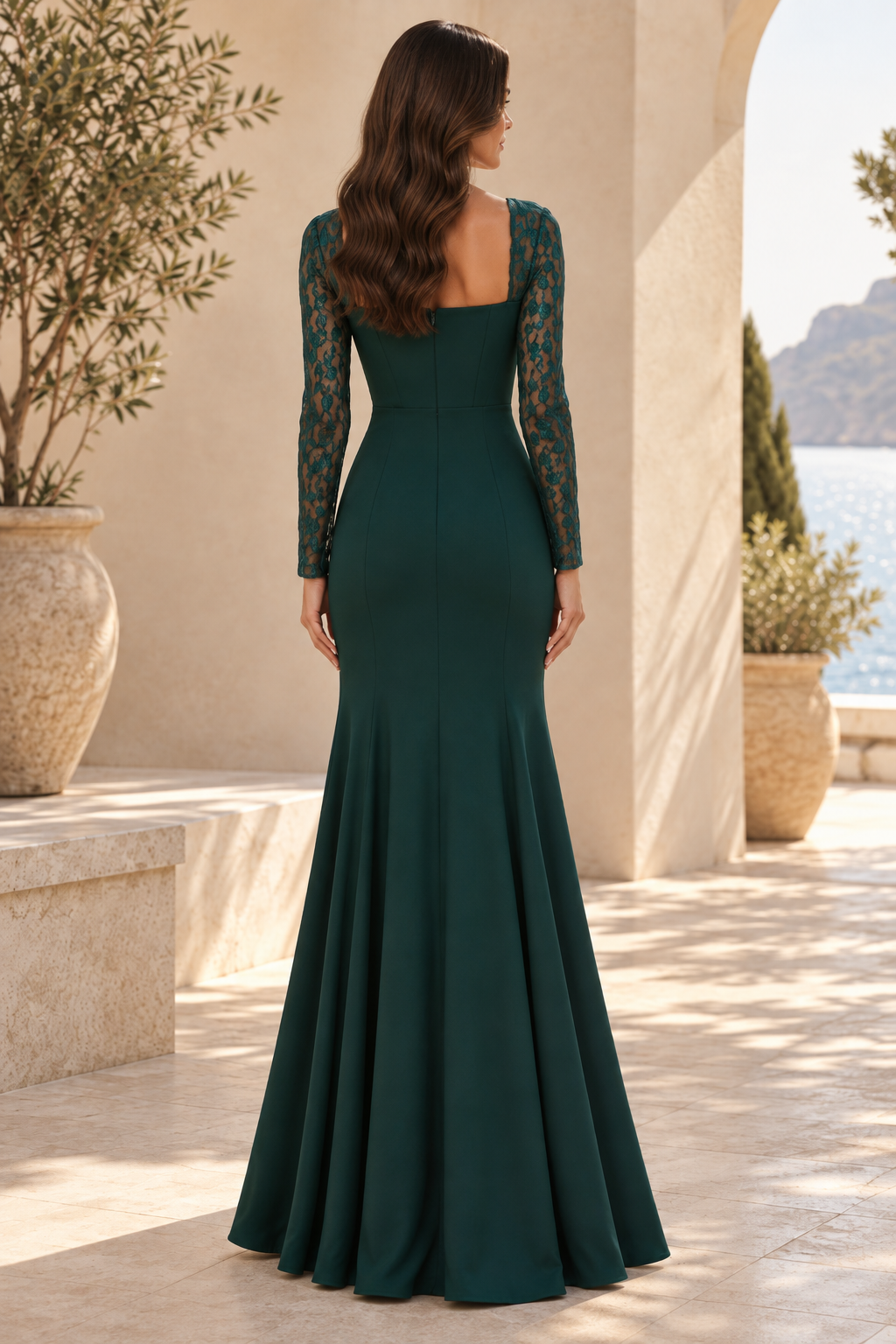 Lace Long Sleeve Corset Bodice Mermaid Gown