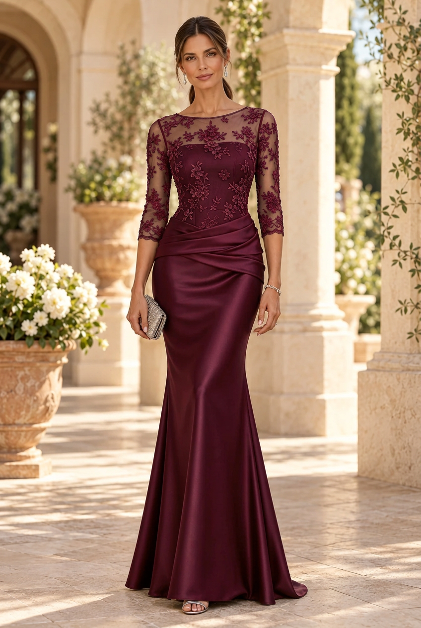 Embroidered Illusion Bodice Trumpet Gown