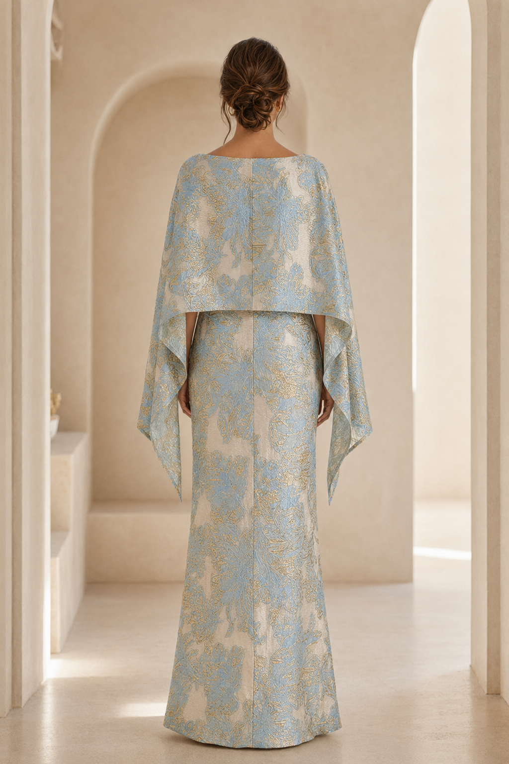 Vestido de noche maxi capa de jacquard
