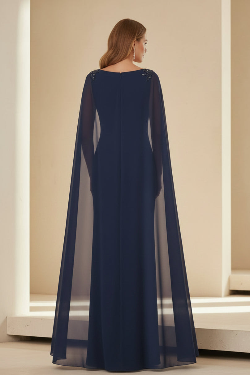 Vestido de noche elegante tipo tubo con capa drapeada