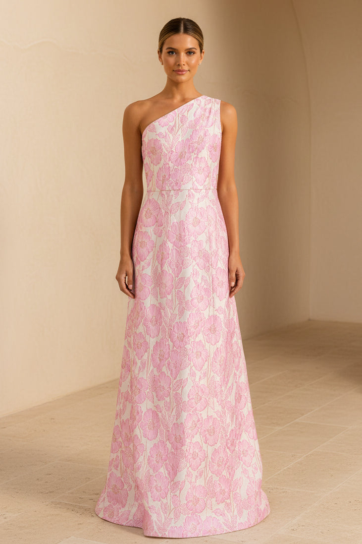 Elegante vestido largo de corte A con un solo hombro