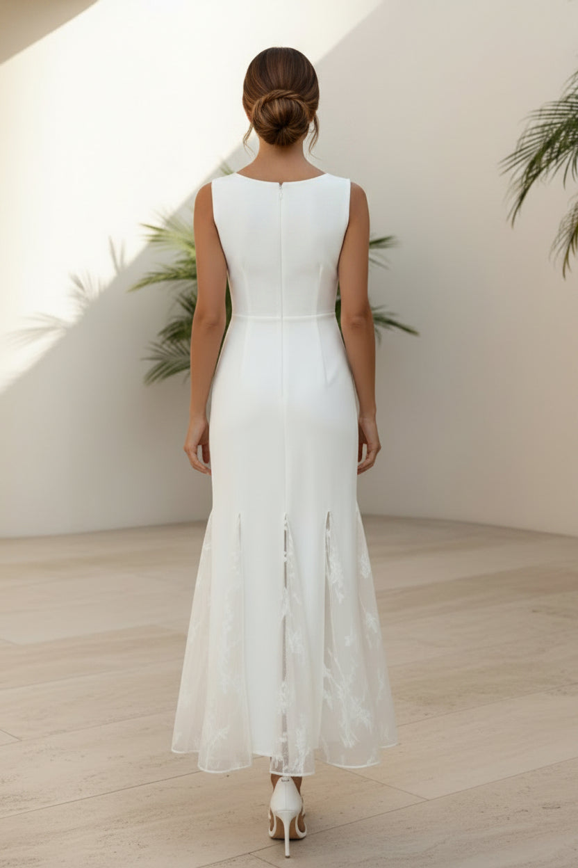 Vestido Midi Sirena sin Mangas con Dobladillo de Encaje