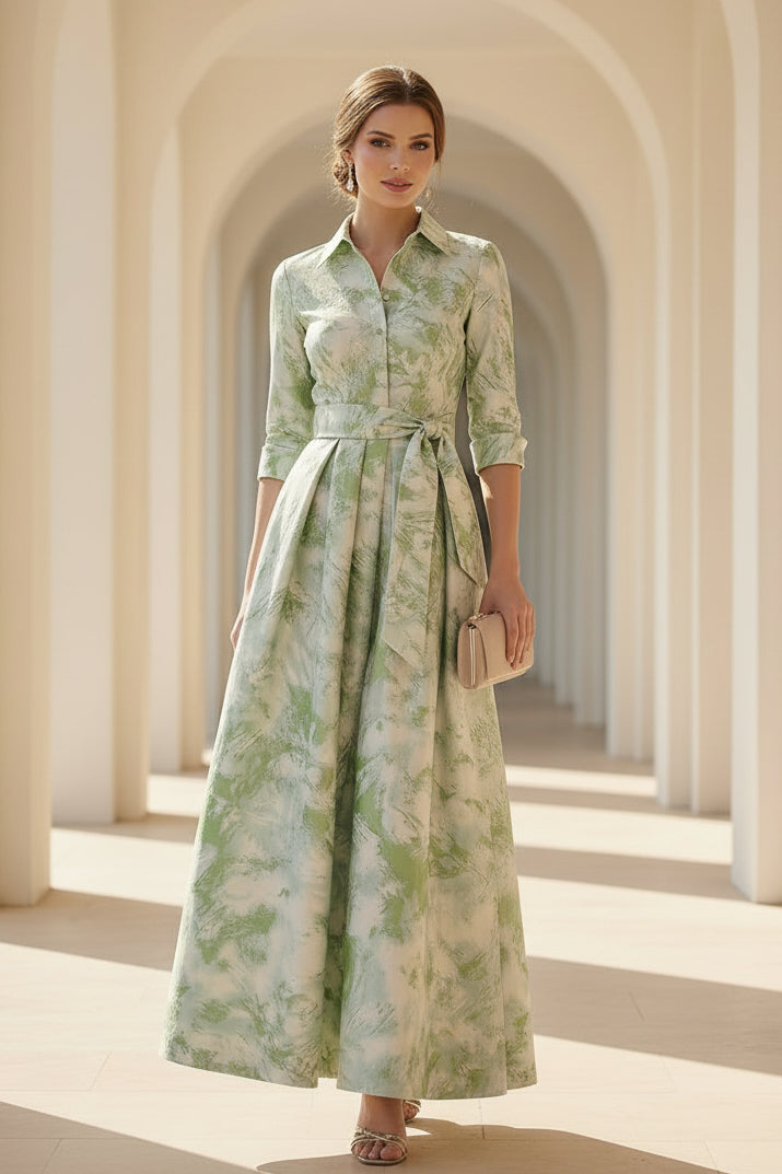 Vestido camisero maxi con estampado floral y falda plisada