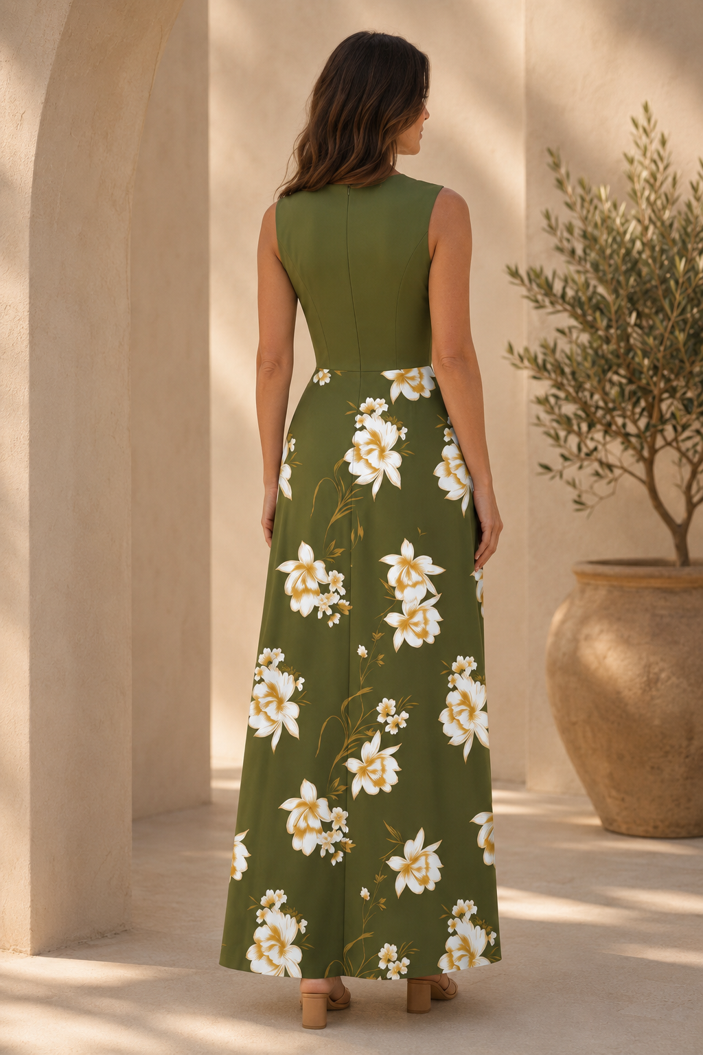 Vestido Maxi Estampado Floral Sin Mangas Escote en V
