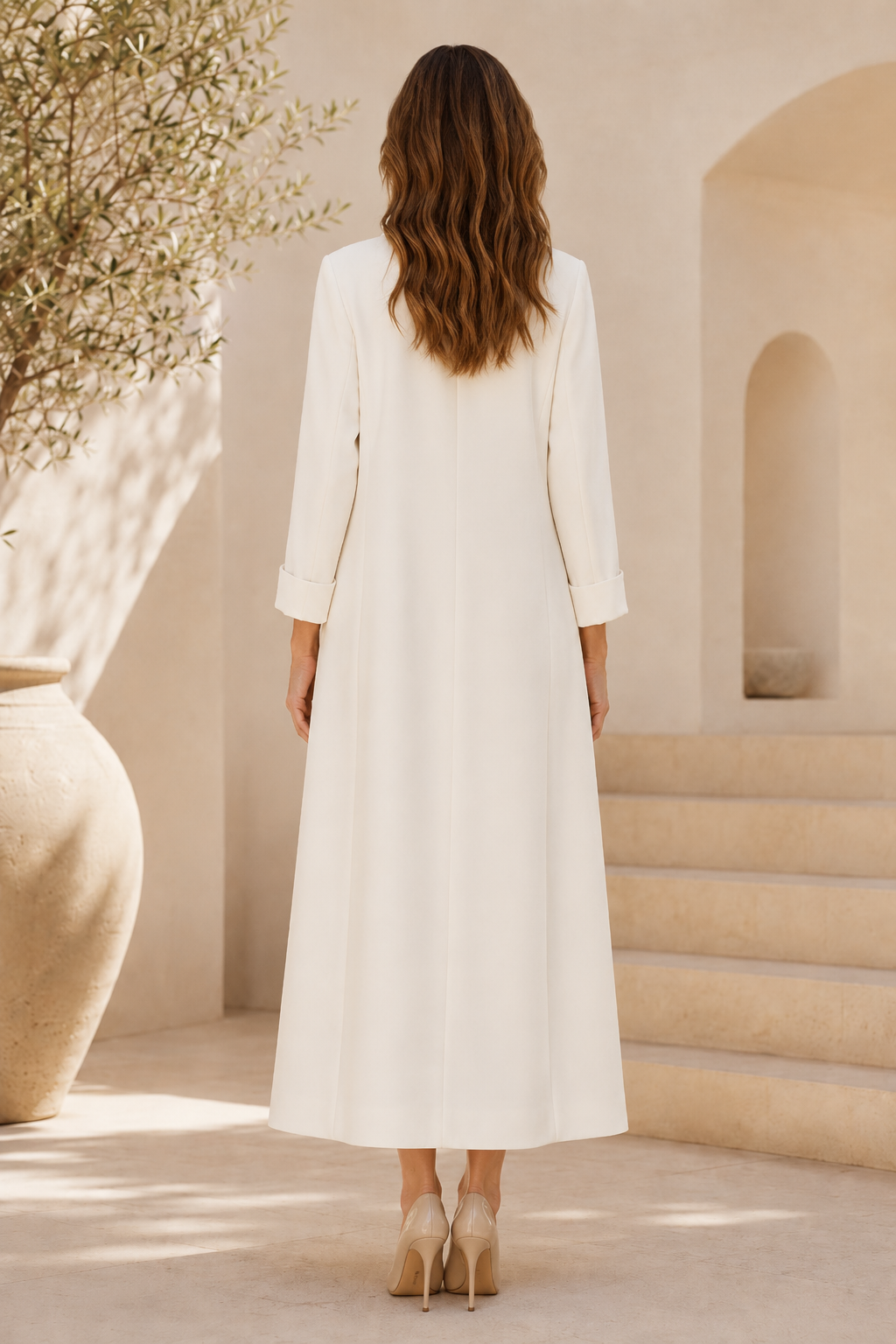 Conjunto de Vestido Tubo de Dos Piezas y Abrigo Largo