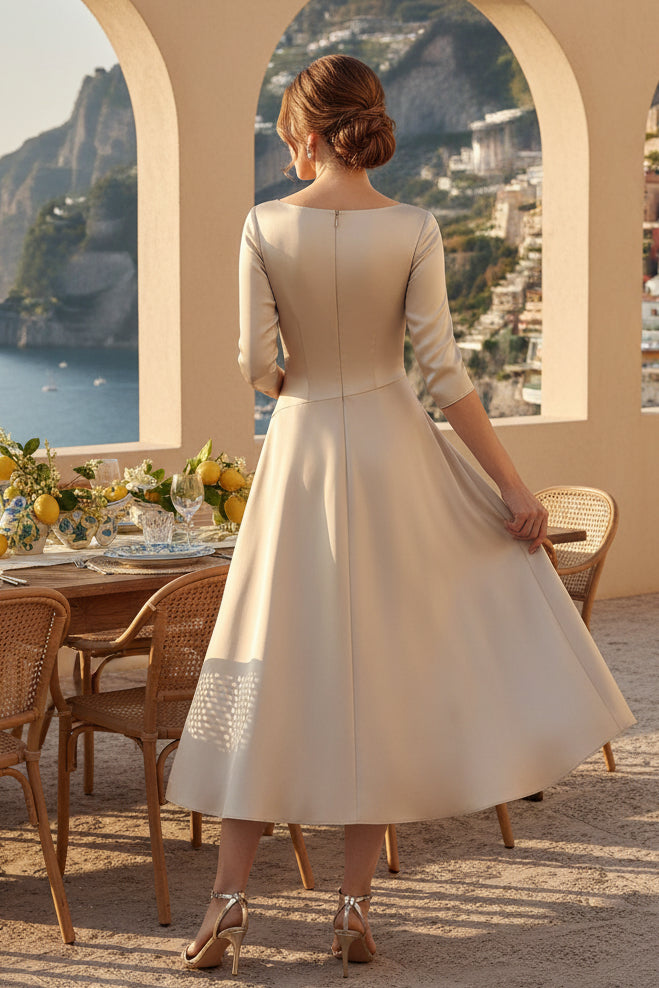 Elegante vestido de corte A hasta la rodilla con mangas 3/4