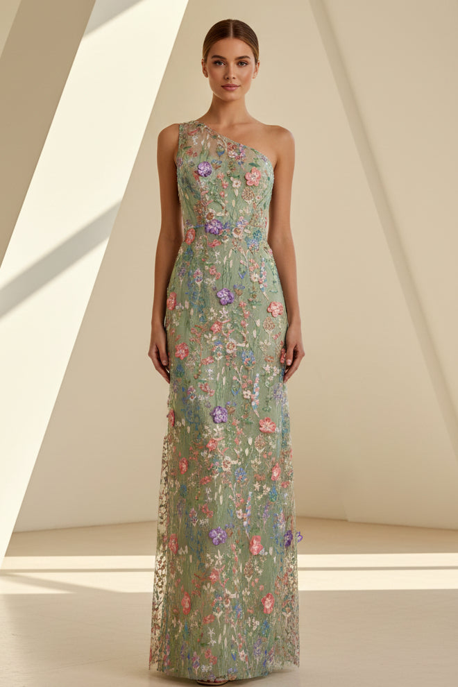 Vestido de noche asimétrico con bordado floral