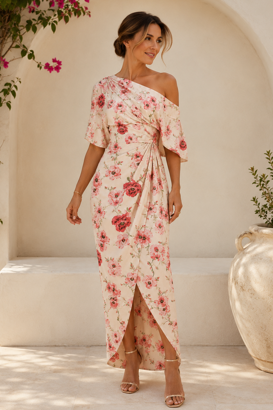 Maxivestido asimétrico con estampado floral