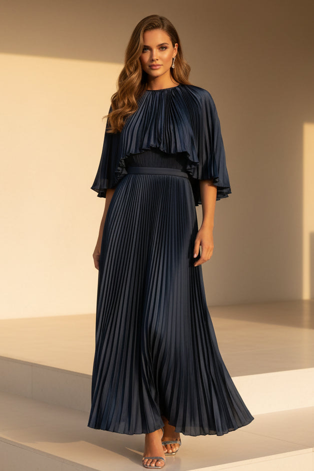 Vestido midi de corte A con capa plisada