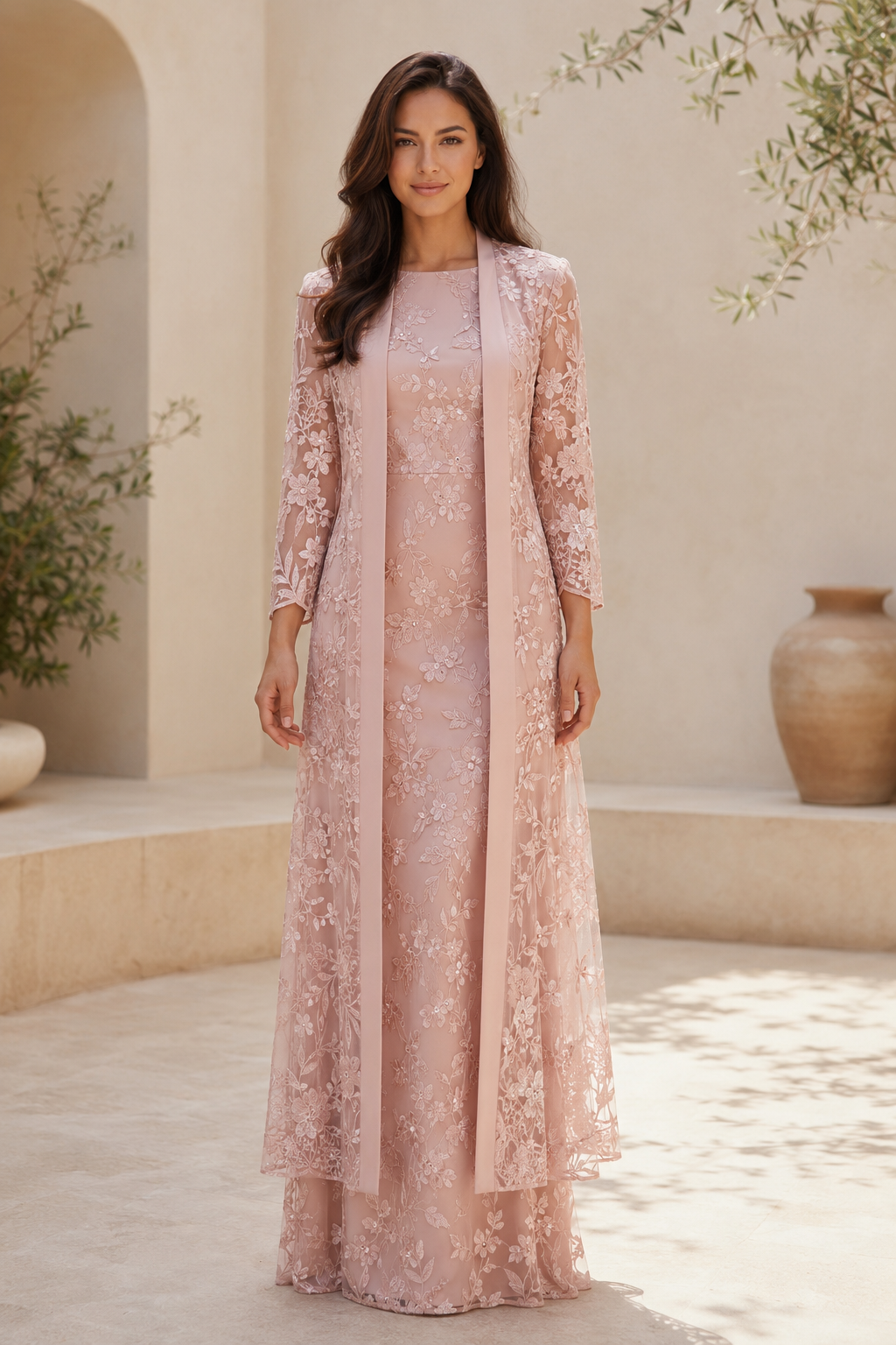 Elegante Vestido Tubo de Encaje con Chaqueta a Juego