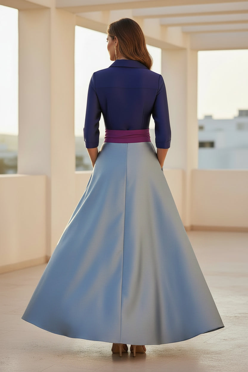 Vestido estilo camisa con bloques de color y cinturón tipo fajín