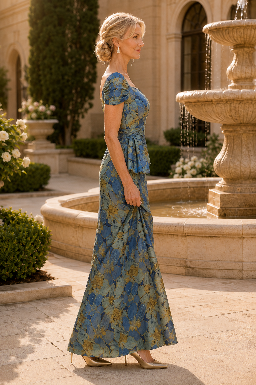 Vestido de jacquard floral con detalle de peplum