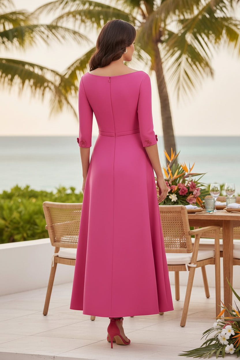 Vestido Midi Asimétrico Floral 3D con Hombros Descubiertos