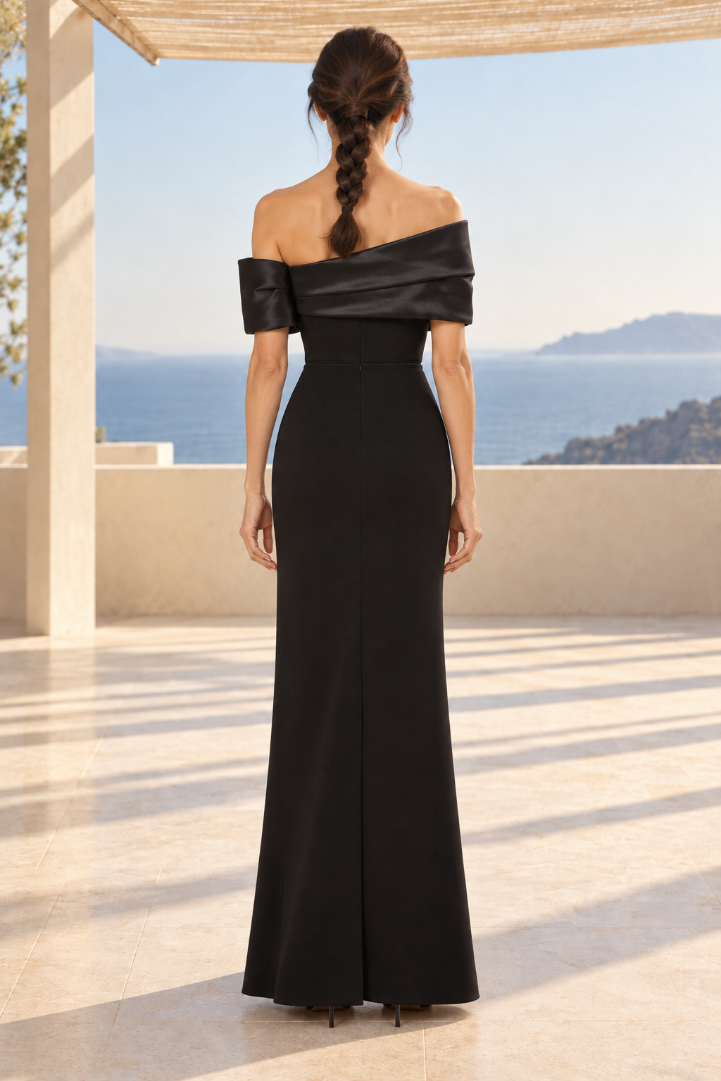 Asymmetrical Foldover Evening Gown with Slit