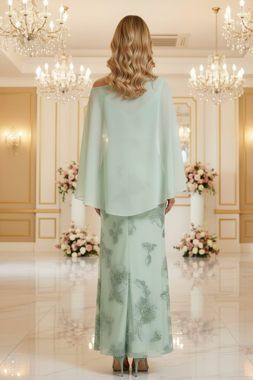 Vestido de noche con capa floral de un solo hombro