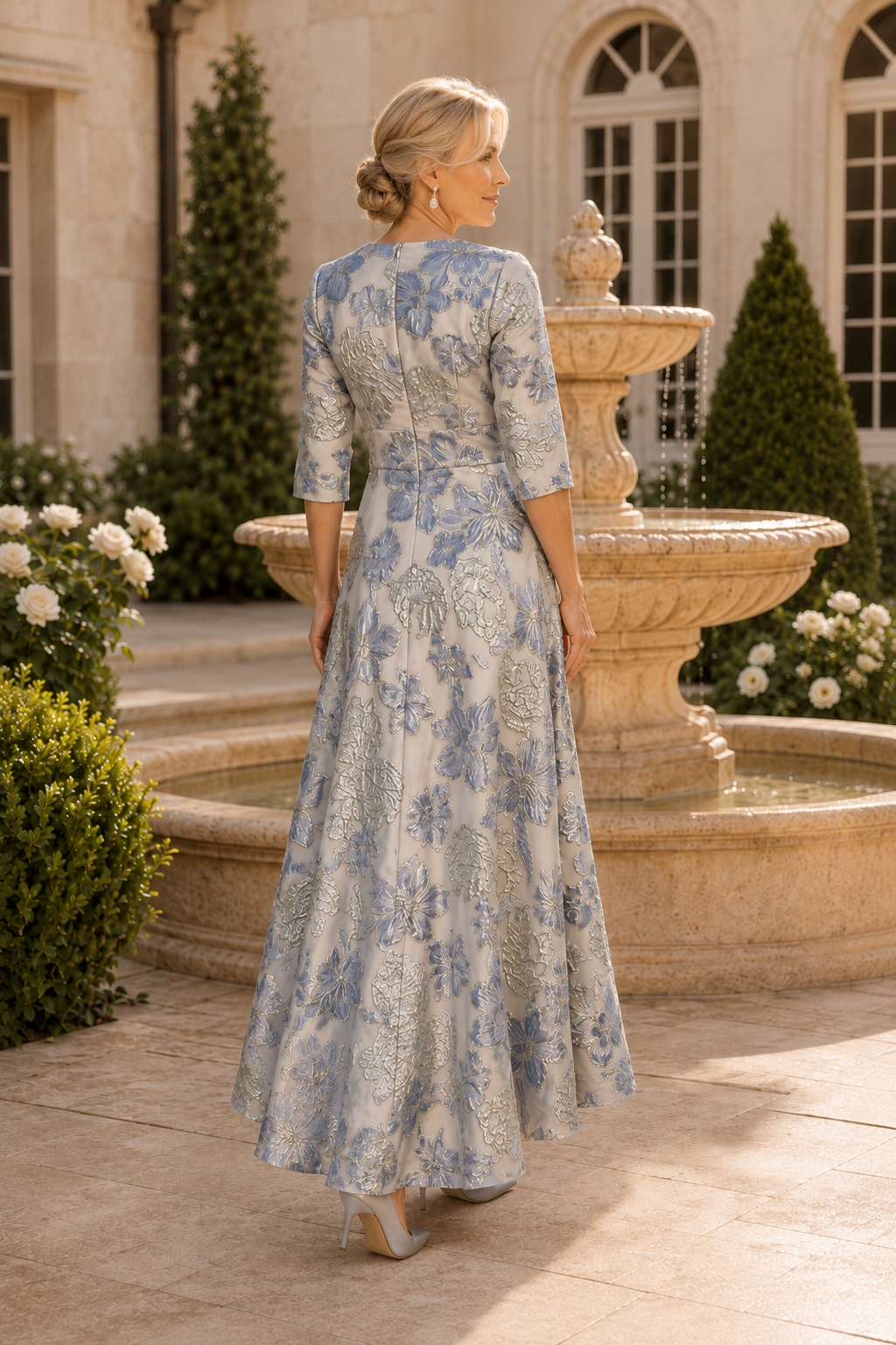 Vestido cruzado floral jacquard asimétrico