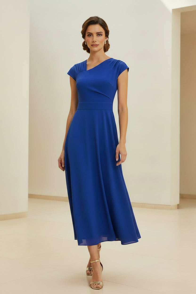 Vestido midi plisado asimétrico de un hombro