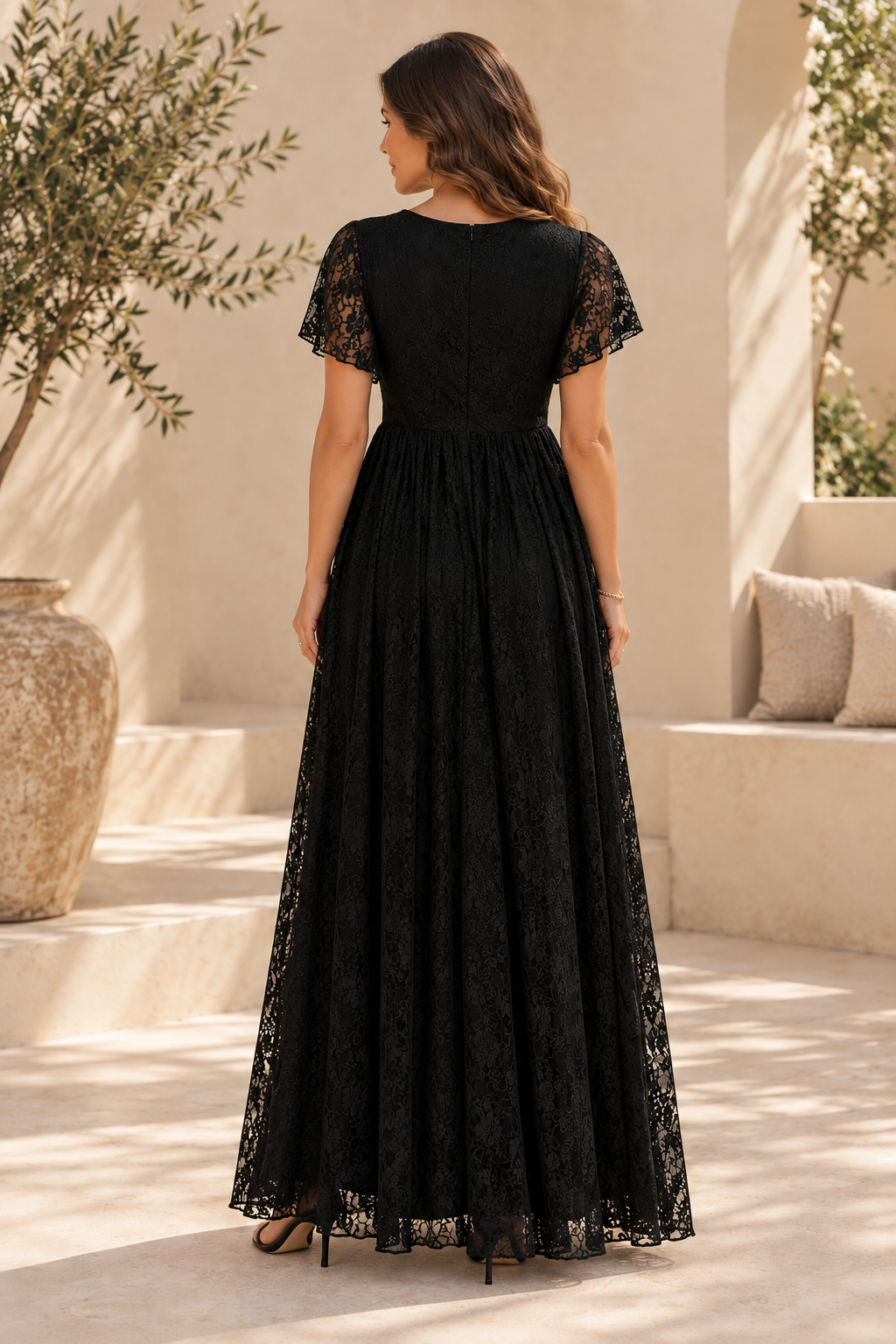 Lace Wrap Maxi Dress with Flutter Sleeves